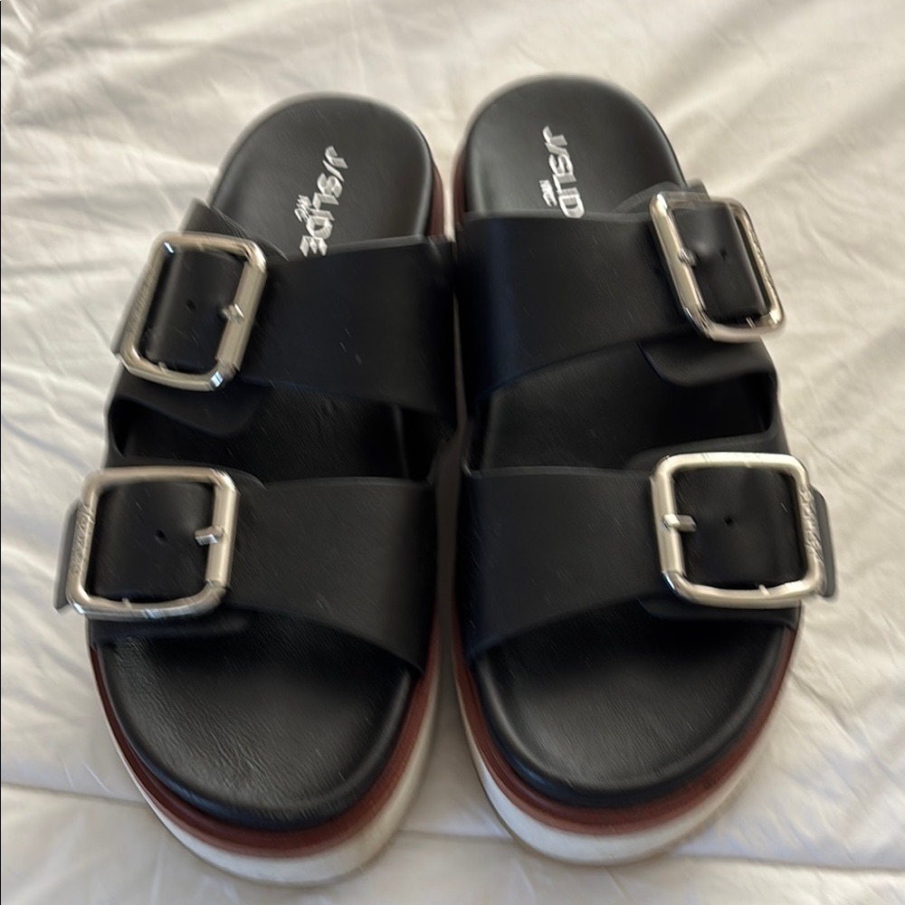 J/SLIDES Black Platform Buckle Sandals
